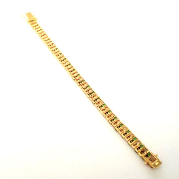 Sterling Vermeil Green and Clear Channel Set Crystal Tennis Bracelet - Picture 7 of 7